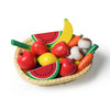 Wooden play food set with basket and 20 fruits and vegetables