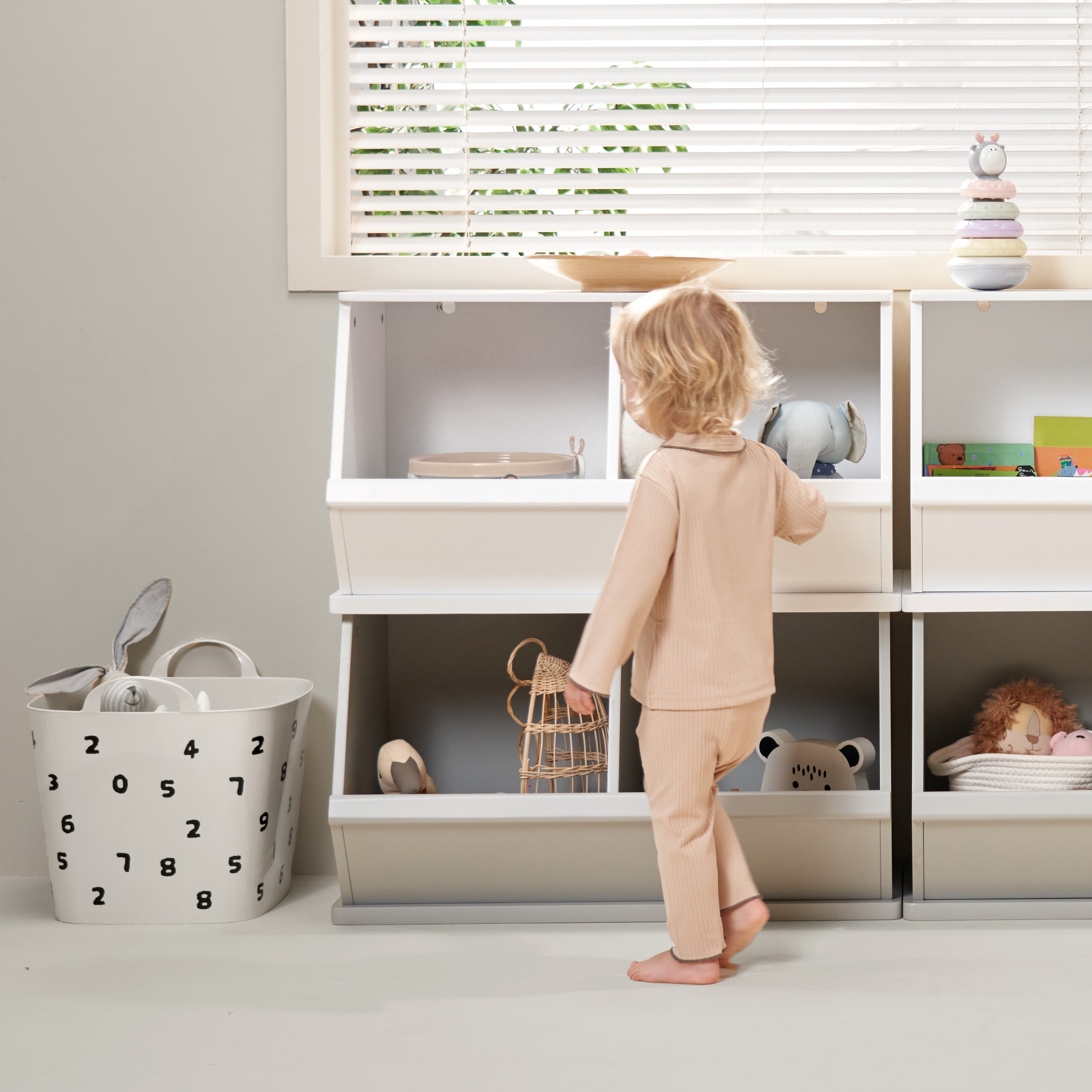 Stackable Wooden Toy Storage Box Grey – Hooga Playroom