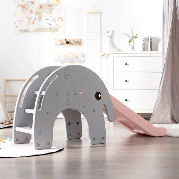 Close-up of the elephant slide's trunk and playful details