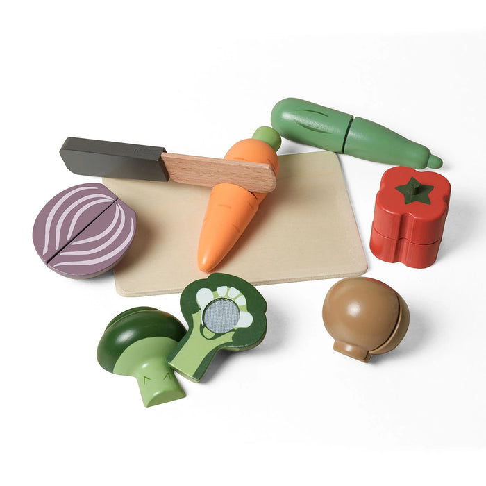 Non-toxic wooden cutting food set designed for imaginative play and learning colors and shapes.