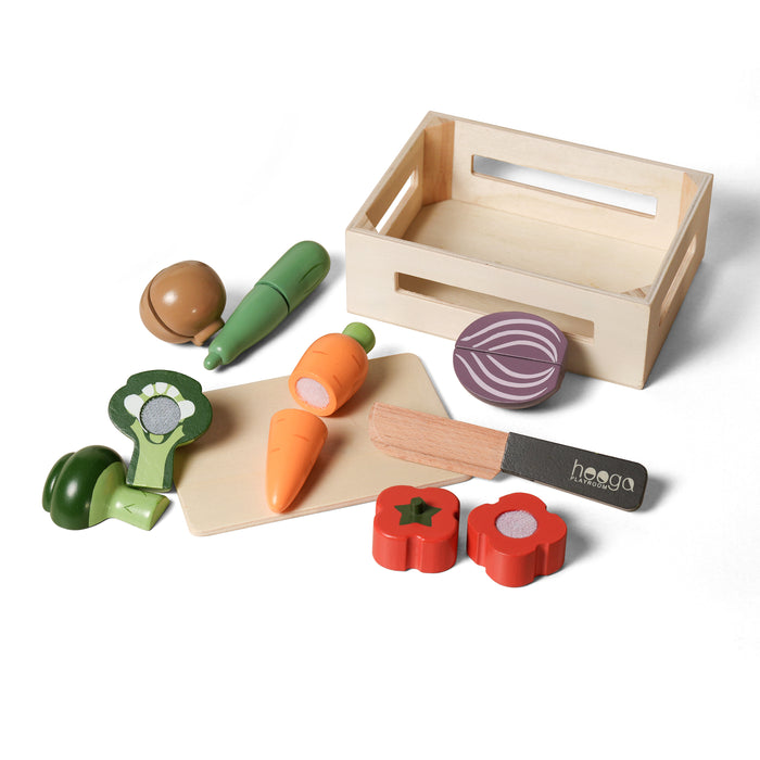 Wooden Play Food Set - Cutting Vegetables with Basket