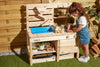 kids playing with Wooden Mud Kitchen 