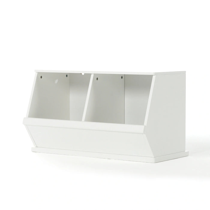 Stackable Storage Box with Two Compartments - White