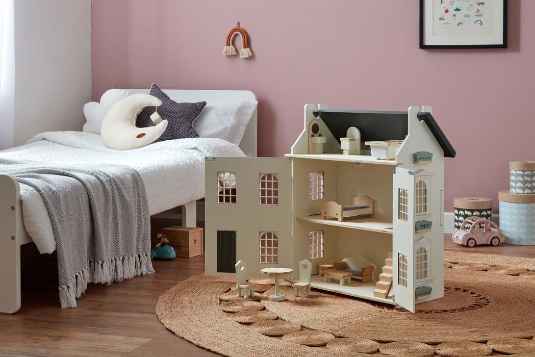 Wooden Dolls House with Furniture (11 Pcs.)