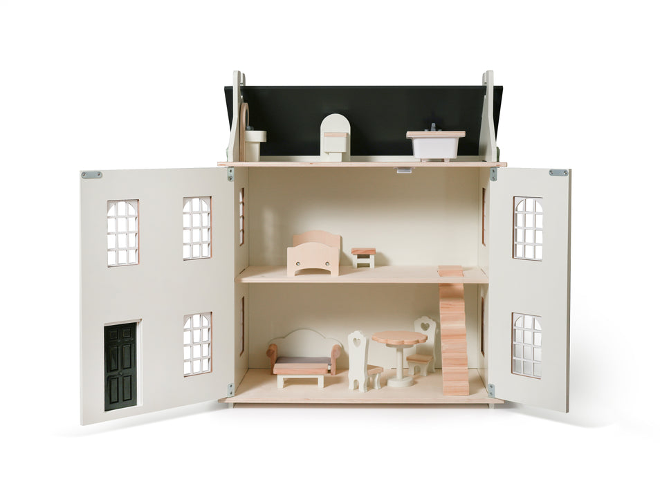 Wooden Dolls House with Furniture (11 Pcs.)