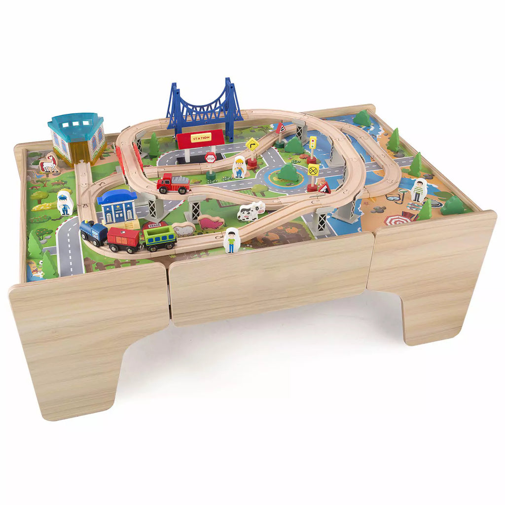 Wooden train track table top set
