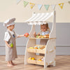 Kids playing with Wooden Market Stand - Pretend Play Shop